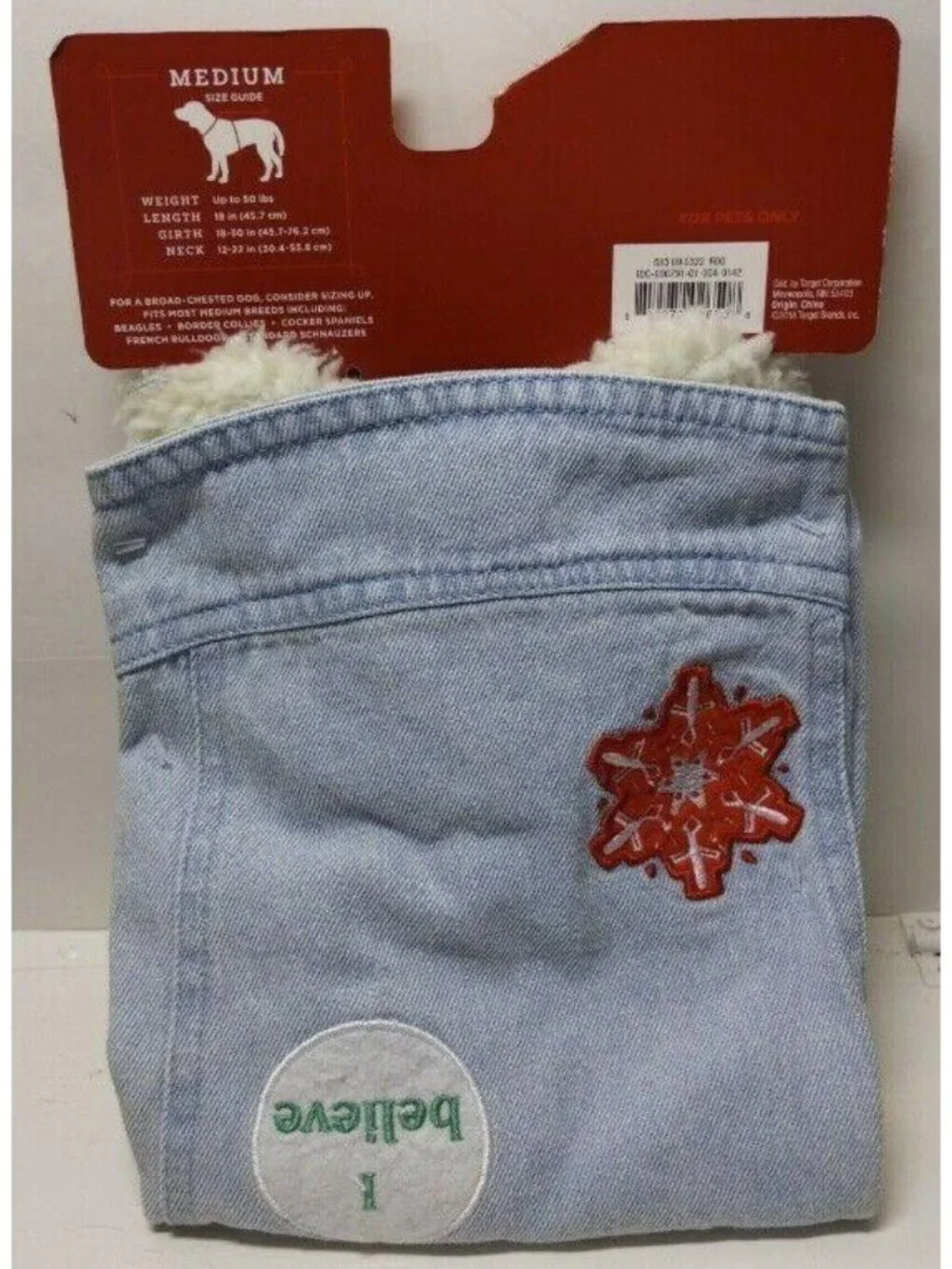 Wondershop Denim I Believe Dog Jacket Snowflake Candy Sherpa Collar Size Medium